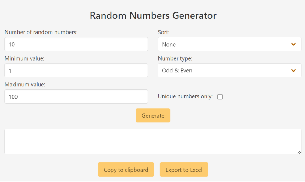 Random Numbers Generator tool interface screenshot